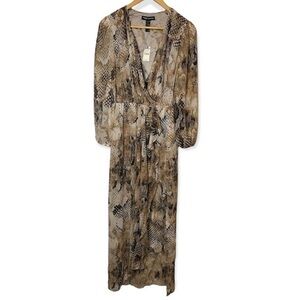 NWT Express Snake Skin Print Maxi Ruffle‎ Split  Wrap Dress​​​​